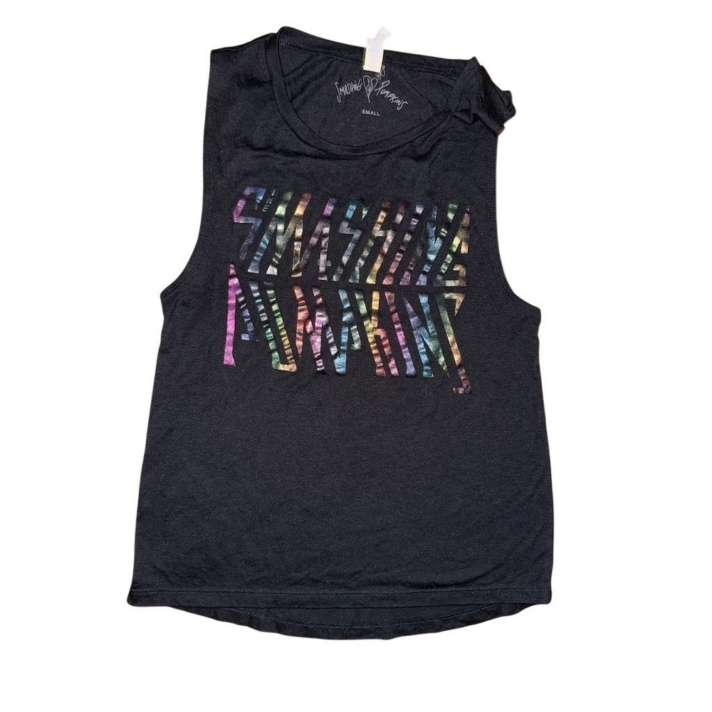 Smashing Pumpkins Tank Top Y2K 90s S Black Rainbow Logo Band Tee vtg alternative